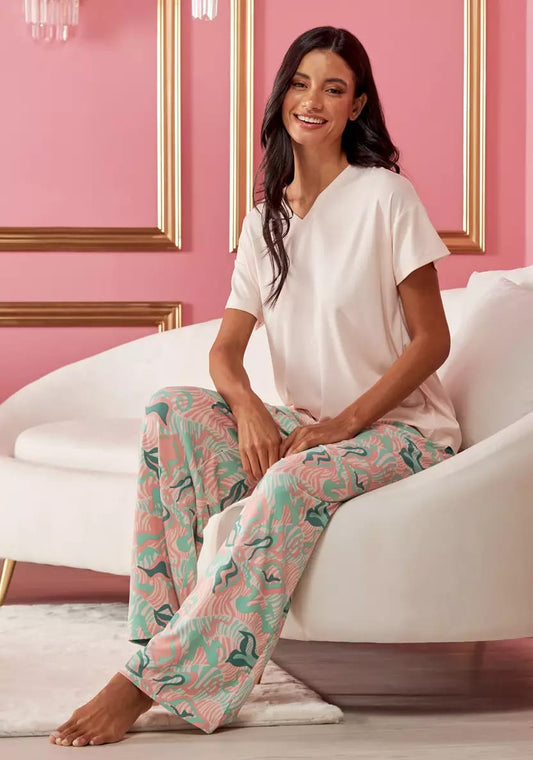 Max Fashion - Abstract Print Wide Leg Pyjama Set ( XL )