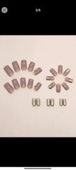 Shein Nails Enhance Your Elegance With 24pcs Medium-long Elegant Glitter Rhinestone Square Nail Set, Suitable For Students, Office Workers And Daily Wear