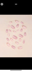 Shein Nails 24pcs Short Oval Shape Fashionable Pearl Shimmer Glitter Flower & Star Design Artificial Nail Tips, With 1pc Nail File, 1pc Jelly Gel