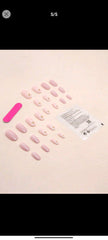Shein Nails 24pcs Short Oval Shape Fashionable Pearl Shimmer Glitter Flower & Star Design Artificial Nail Tips, With 1pc Nail File, 1pc Jelly Gel