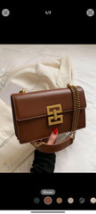 Shein Metal Decor Square Bag Solid Color Flap Chain Strap