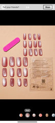 Shein Pink 24pcs Long Square Nude Cat Eye Glitter Fake Nails