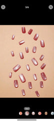 Shein Pink 24pcs Long Square Nude Cat Eye Glitter Fake Nails