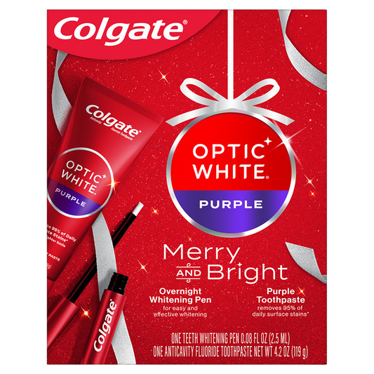 Colgate Optic White Overnight Teeth Whitening Pen and Purple Toothpaste Holiday Gift Set