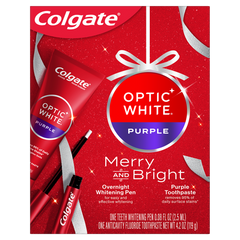 Colgate Optic White Overnight Teeth Whitening Pen and Purple Toothpaste Holiday Gift Set