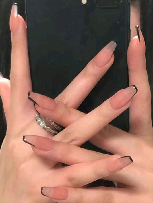 Shein 24pcs Nails Black French False Nailso