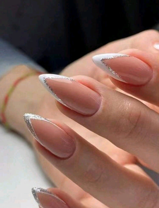 Shein Glamorous Nails French Glitter Style 24pcs False Nails