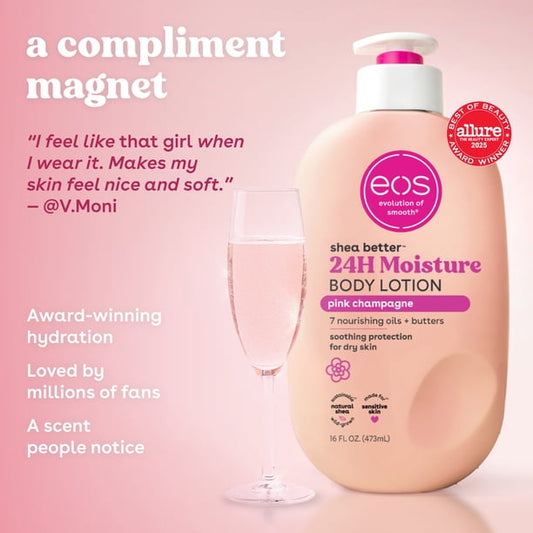 Eos Shea Better Body Lotion for Dry Skin, Pink Champagne, 473 ml