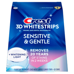 Crest 3DWhitestrips Sensitive & Gentle + Whitening Light At-Home Teeth Whitening Kit (14 treatments -28 strips)