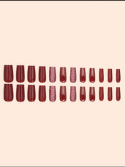 Shein Wine Red Solid Color Nails 24pcs