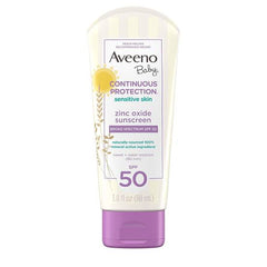 AVEENO BABY CONTINUOUS PROTECTION Sensitive Skin Lotion Zinc Oxide Sunscreen with Broad Spectrum SPF 50