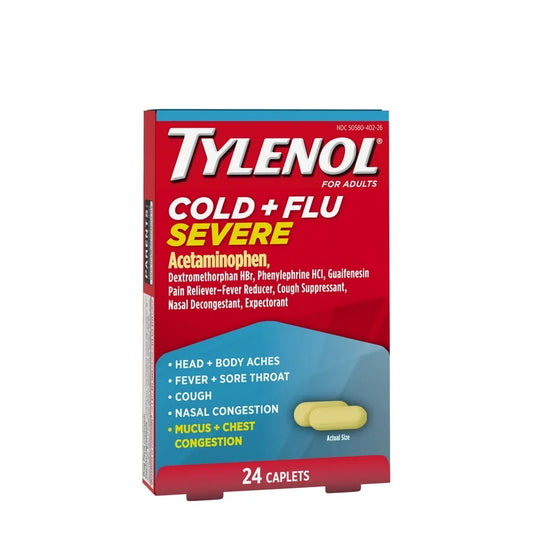Tylenol Cold + Flu Severe Caplets for Multi-Symptom Relief, 24 Ct.