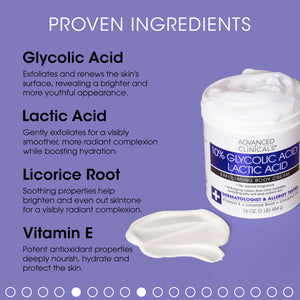 Advanced Clinicals 10% Glycolic + Lactic Acid Exfoliating Body Cream(454)