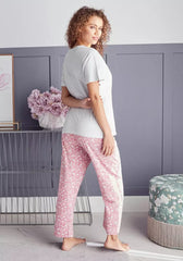 Max Fashion - Plain T-shirt and Floral Print Pyjama Set (Large)