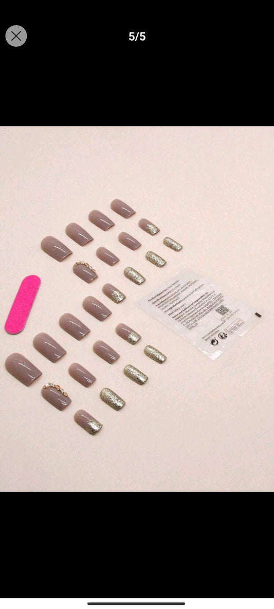 Shein Nails Enhance Your Elegance With 24pcs Medium-long Elegant Glitter Rhinestone Square Nail Set, Suitable For Students, Office Workers And Daily Wear