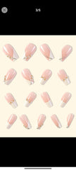 Shein 24pcs Medium Long T-shaped Pink Glitter French Geometry Patterned Nail Art Wrap, Detachable False Nails