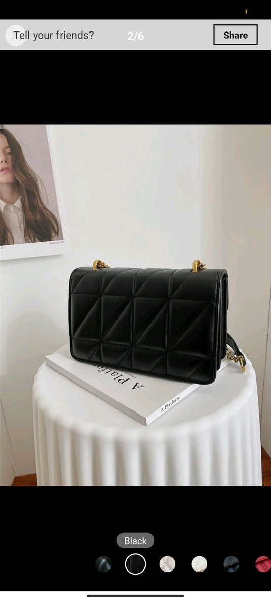 Shein Stylish Quilted Flap Shoulder Bag With Metal Chain Strap Stylish Square Flap Crossbody Bag, Solid Color Shoulder Bag, Perfect Satchel For All Occasions