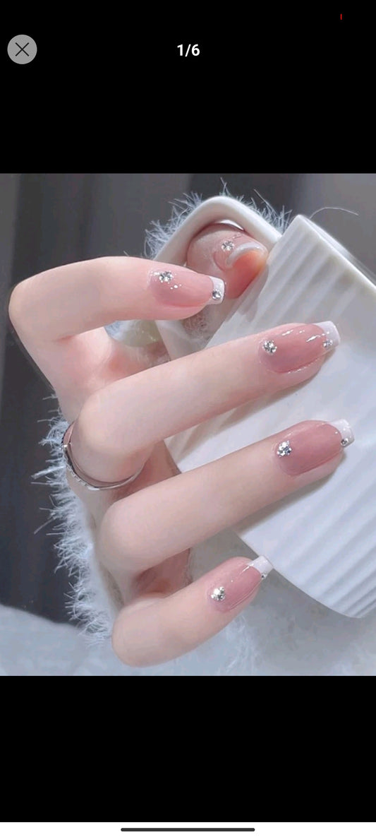 Shein Nails 24pcs Long French Style Full Cover Fake Nail Kit