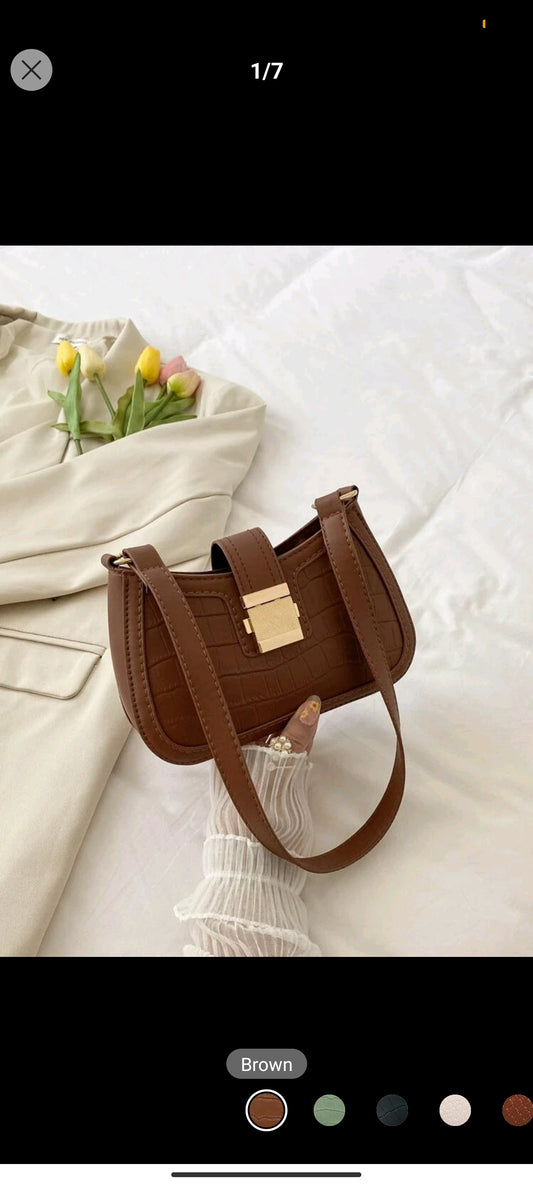 Shein Metal Decor Crocodile Embossed Shoulder Bag