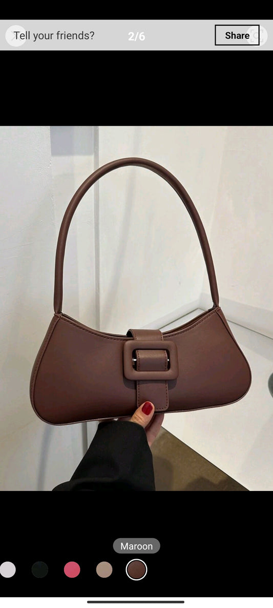 Shein - Minimalist Baguette Bag Medium Buckle Decor Elegant (BROWN)