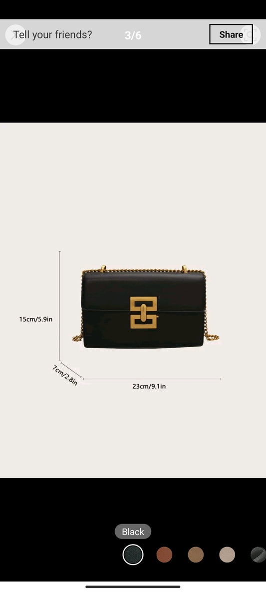 Shein Metal Decor Square Bag Solid Color Flap Chain Strap
