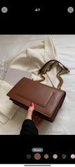 Shein Metal Decor Square Bag Solid Color Flap Chain Strap