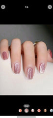 Shein Pink 24pcs Long Square Nude Cat Eye Glitter Fake Nails