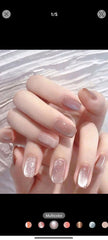 Shein Nude 24pcs Long Square Nude Cat Eye Glitter Fake Nails
