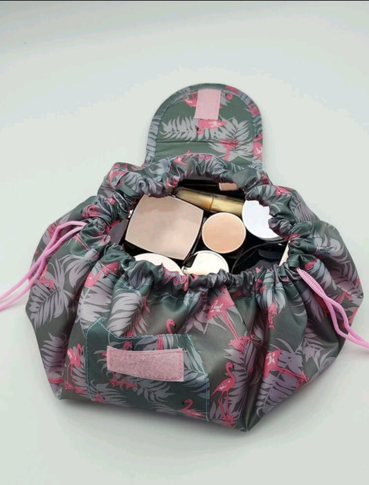 shein Flamingo Patterned Drawstring Makeup Bag For Travel Storage