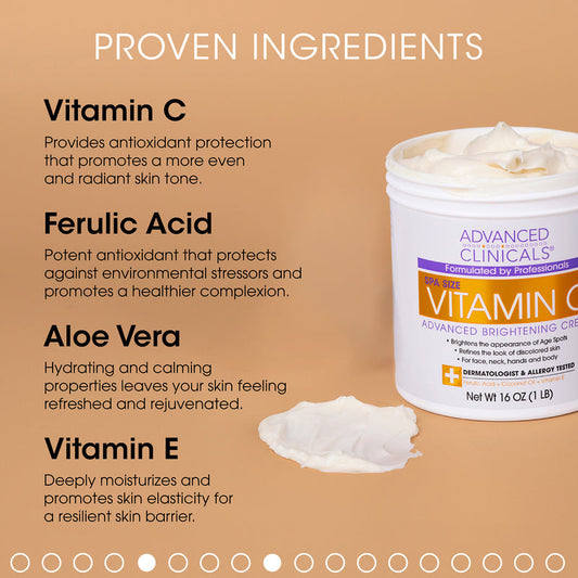 ADVANCED CLINICALS Vitamin C, Advanced Brightening Cream, 16 oz (454 g)