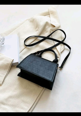 Shein - Mini Crocodile Embossed Flap Square Bag (BLACK)