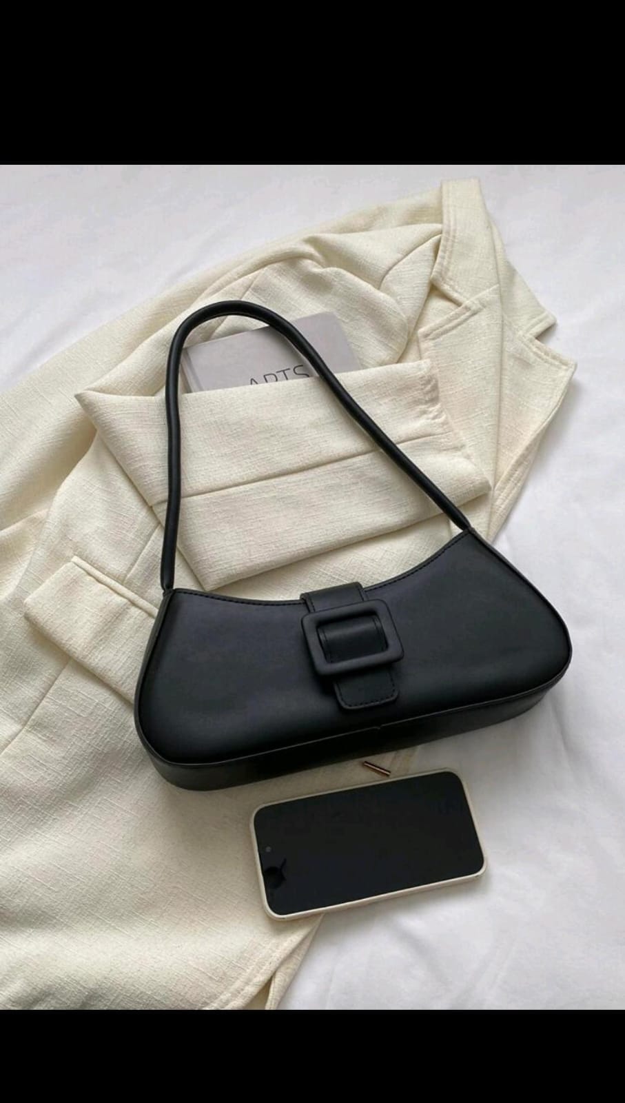 Shein - Minimalist Baguette Bag Medium Buckle Decor Elegant (BLACK)