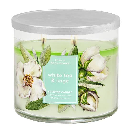 Bath and Body Works white tea and sage candle (3 wick)