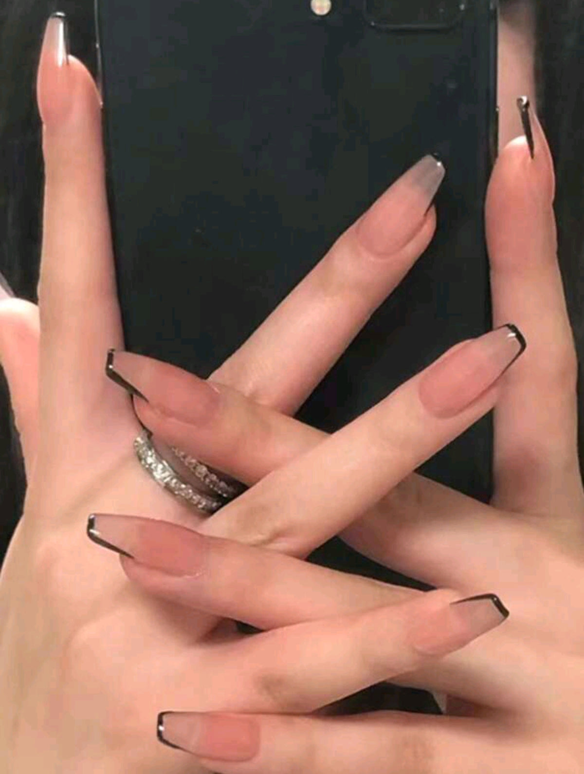 Shein 24pcs Nails Black French False Nailso