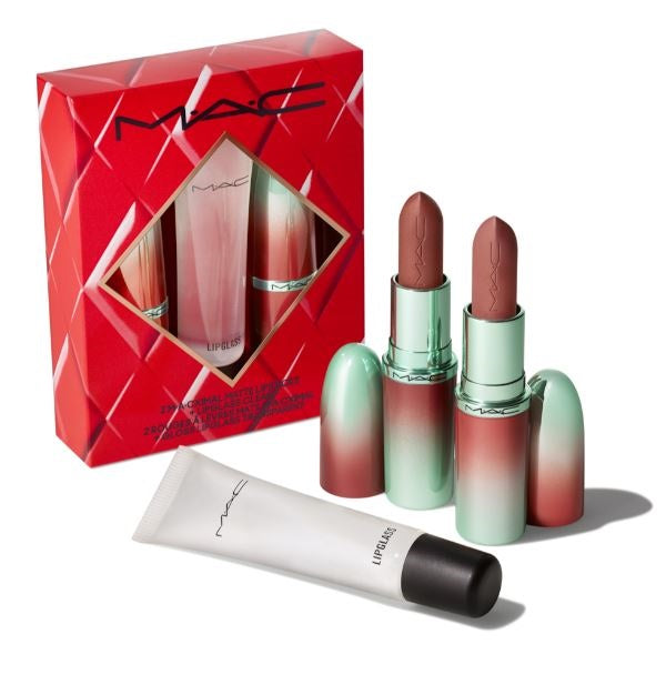 MAC Cosmetics M·A·CX To The Future Lip Trio - 2 MACximal Matte Lipstick and Clear Lipglass HOLIDAY