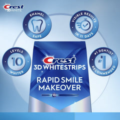 Crest 3DWhitestrips Rapid Smile Makeover at-Home Kit, 10 Levels Whiter, 11 Treatments 22 strips
