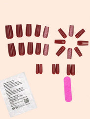 Shein Wine Red Solid Color Nails 24pcs