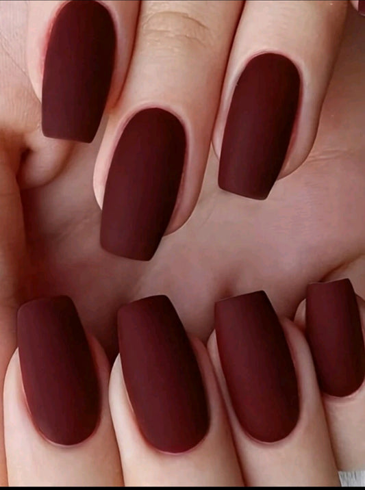 Shein Almond shape Burgundy Nails 24pcs