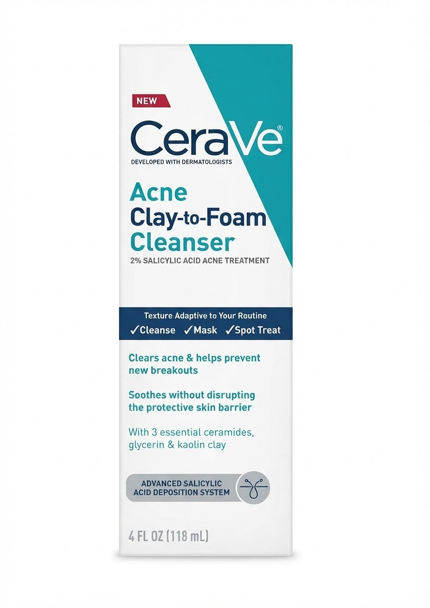 Acne Clay-to-Foam Cleanser (2% salicylic acid acne treatment) 118ml