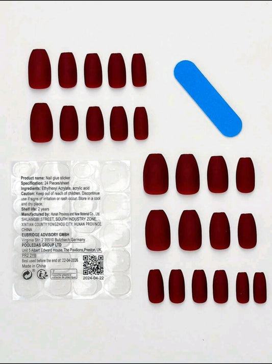 Shein Almond shape Burgundy Nails 24pcs