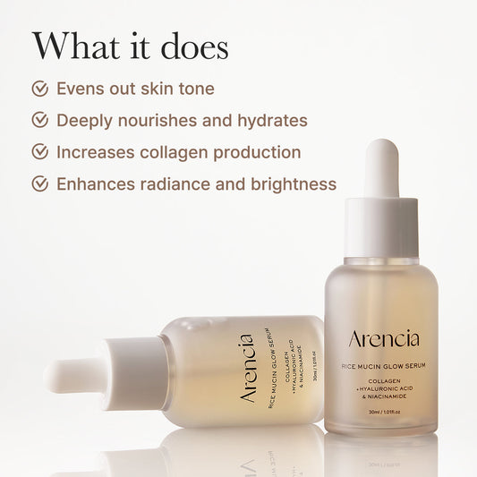 Arencia Rice Mucin Glow Serum, Collagen + Hyaluronic Acid & Niacinamide 30ml