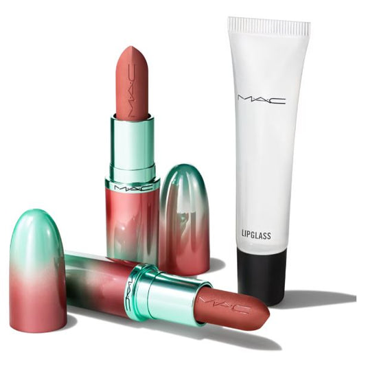 MAC Cosmetics M·A·CX To The Future Lip Trio - 2 MACximal Matte Lipstick and Clear Lipglass HOLIDAY