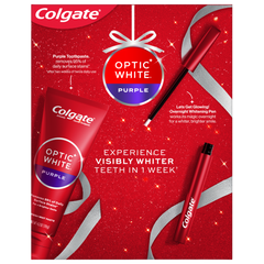 Colgate Optic White Overnight Teeth Whitening Pen and Purple Toothpaste Holiday Gift Set