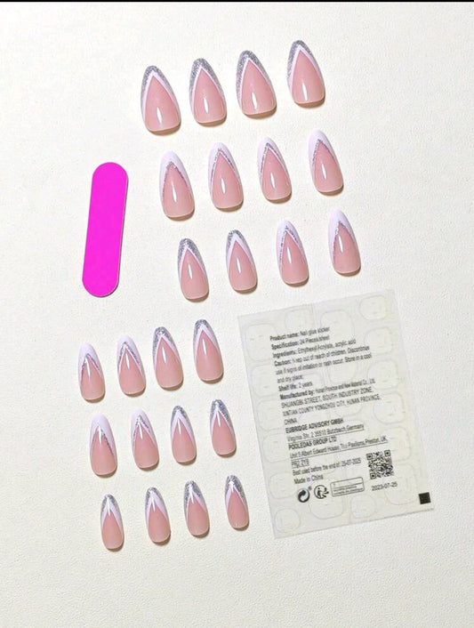 Shein Glamorous Nails French Glitter Style 24pcs False Nails
