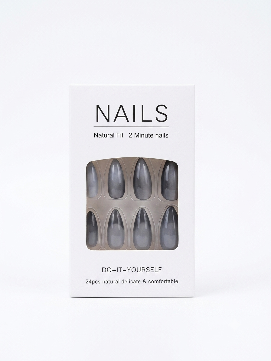 Chic Cat-Eye Gray Press-On Nails | Almond Shape