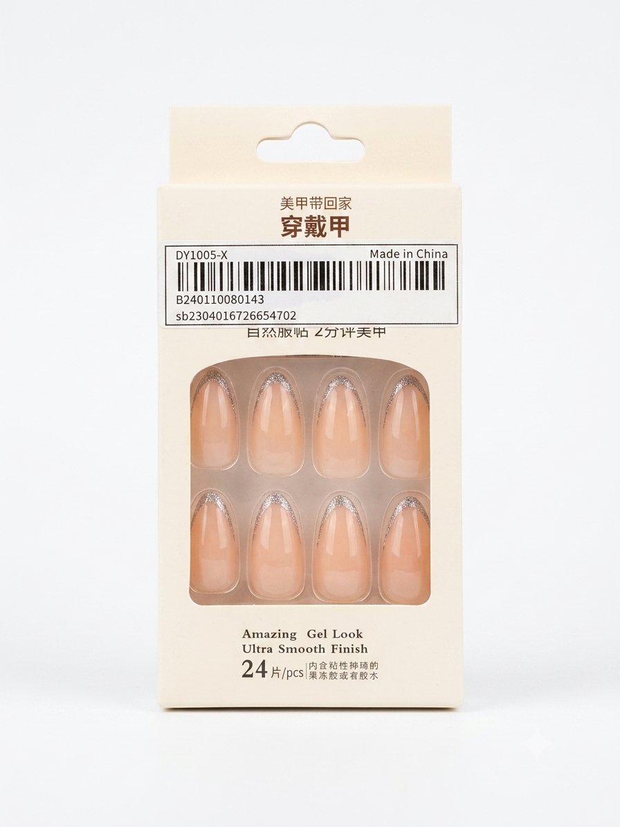 Elegant French Tip Press-On Nails | Silver Glitter Accent