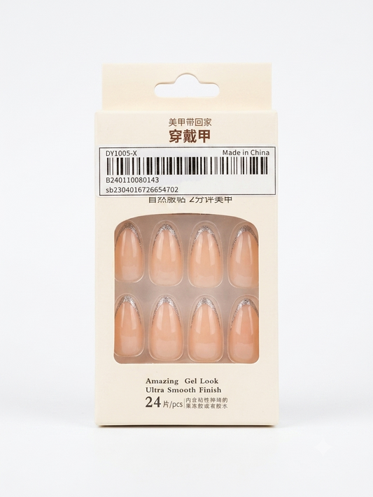 Elegant French Tip Press-On Nails | Silver Glitter Accent
