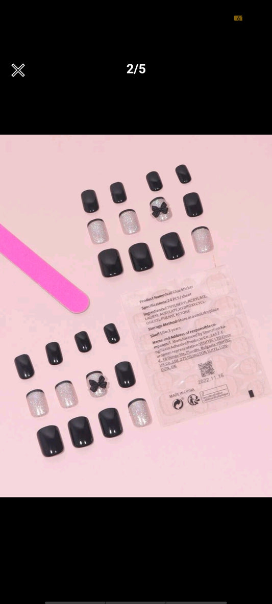 Shein Nails Shimmer 3D Bow Decor