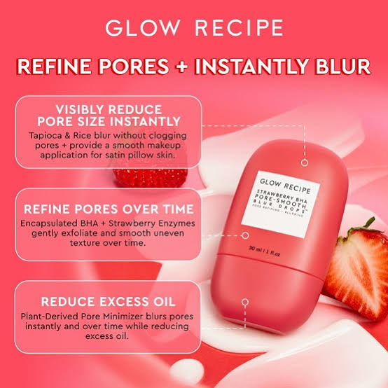 GLOW RECIPE – Strawberry BHA Pore Smooth Blur Drops – 30ml