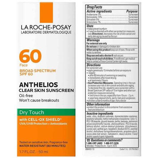 La Roche-Posay Anthelios Clear Skin sunscreen(Dry Touch) SPF 60 (50ml)